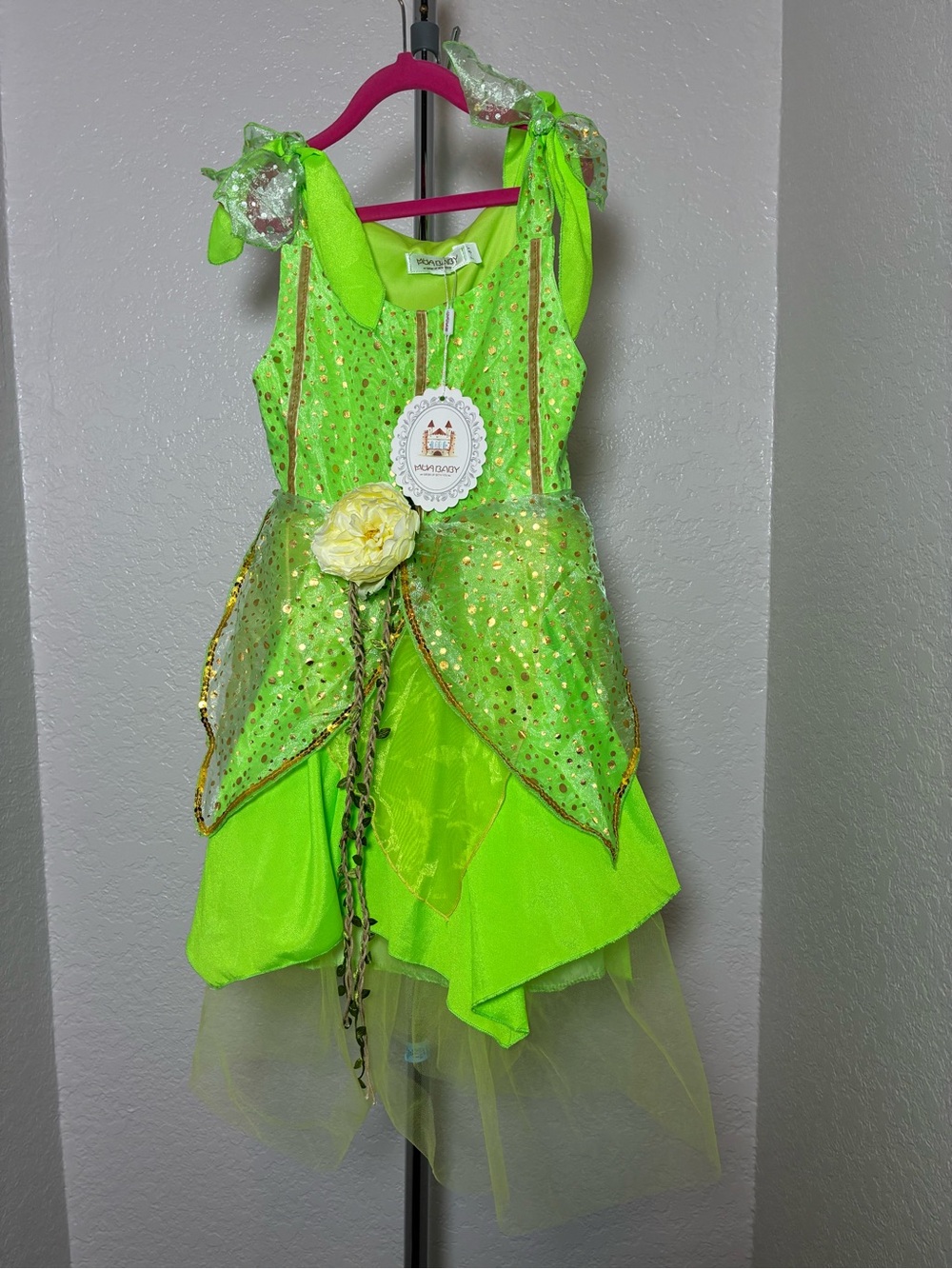 Bright Green Fairy Princess Kids Costume     Play Girls Sizr 7-8